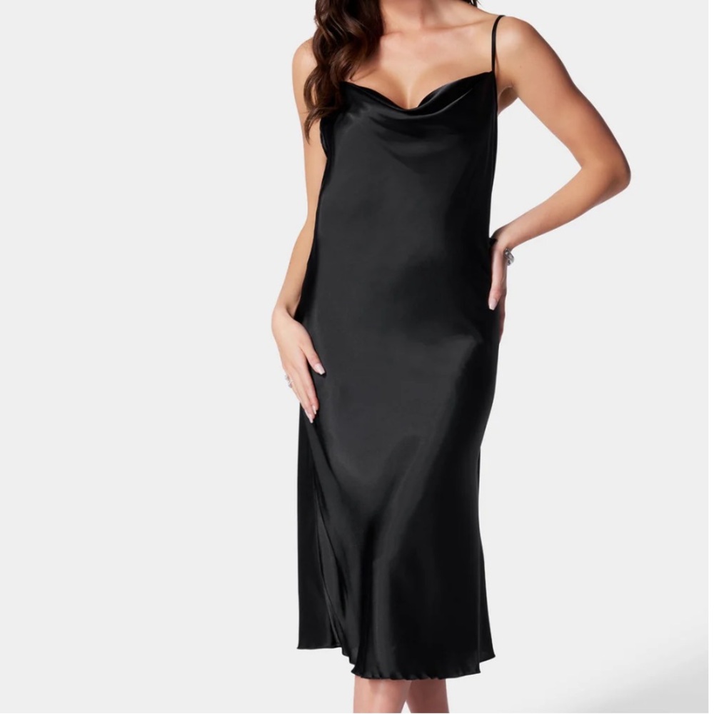 BEBE - Satin Cowl Neck Slip Midi Dress